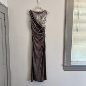 Adrianna Papell Sequin, Satin Draped Formal Gown Dress - Size 4